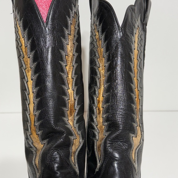 Tony Lama Vintage Black Leather Snake Cowboy Boots - Picture 8 of 17